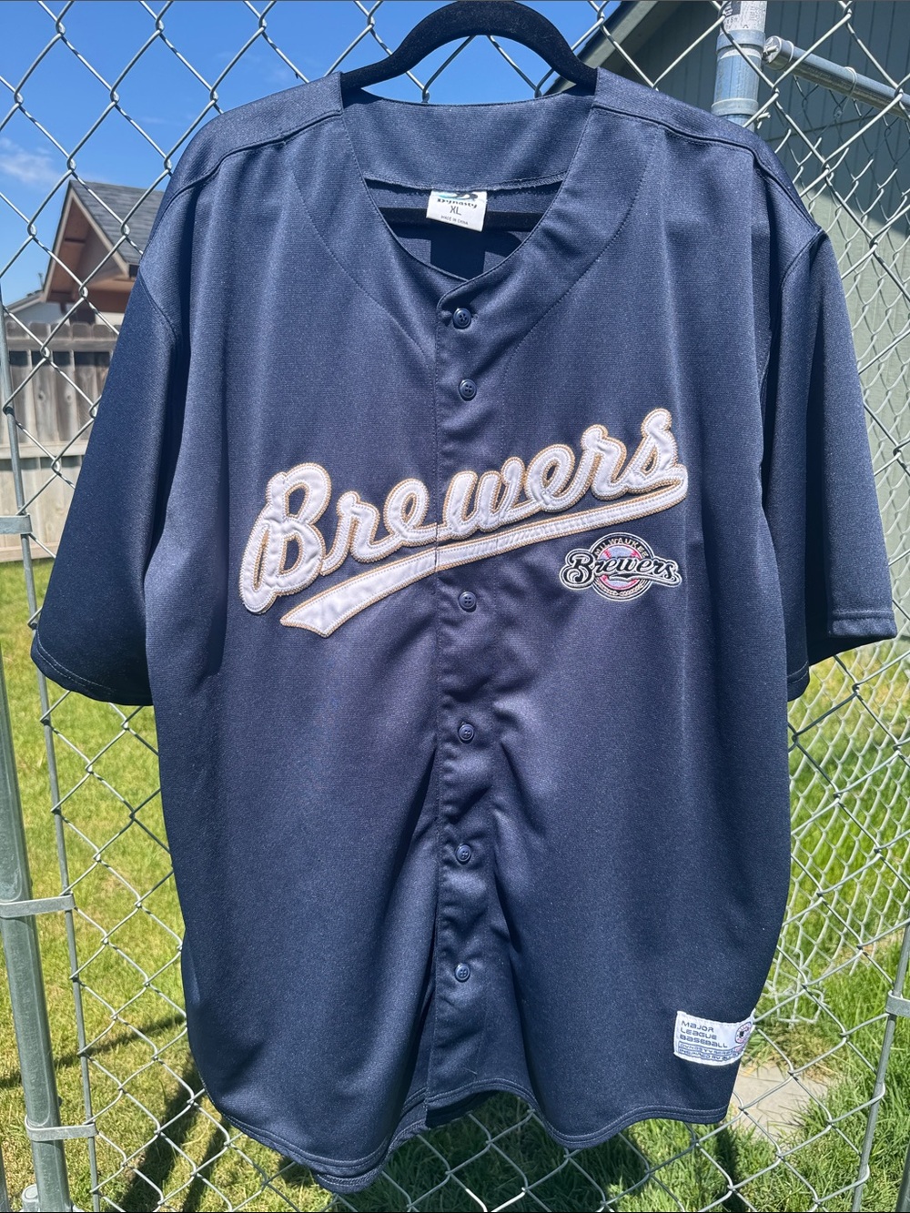Milwaukee Brewers Navy Button-Up Baseball Jersey